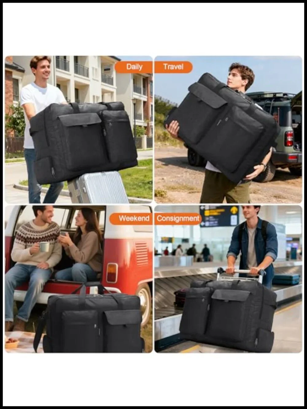 Large Foldable Duffle Bag 80L Waterproof Travel Weekender with Shoe Compartment